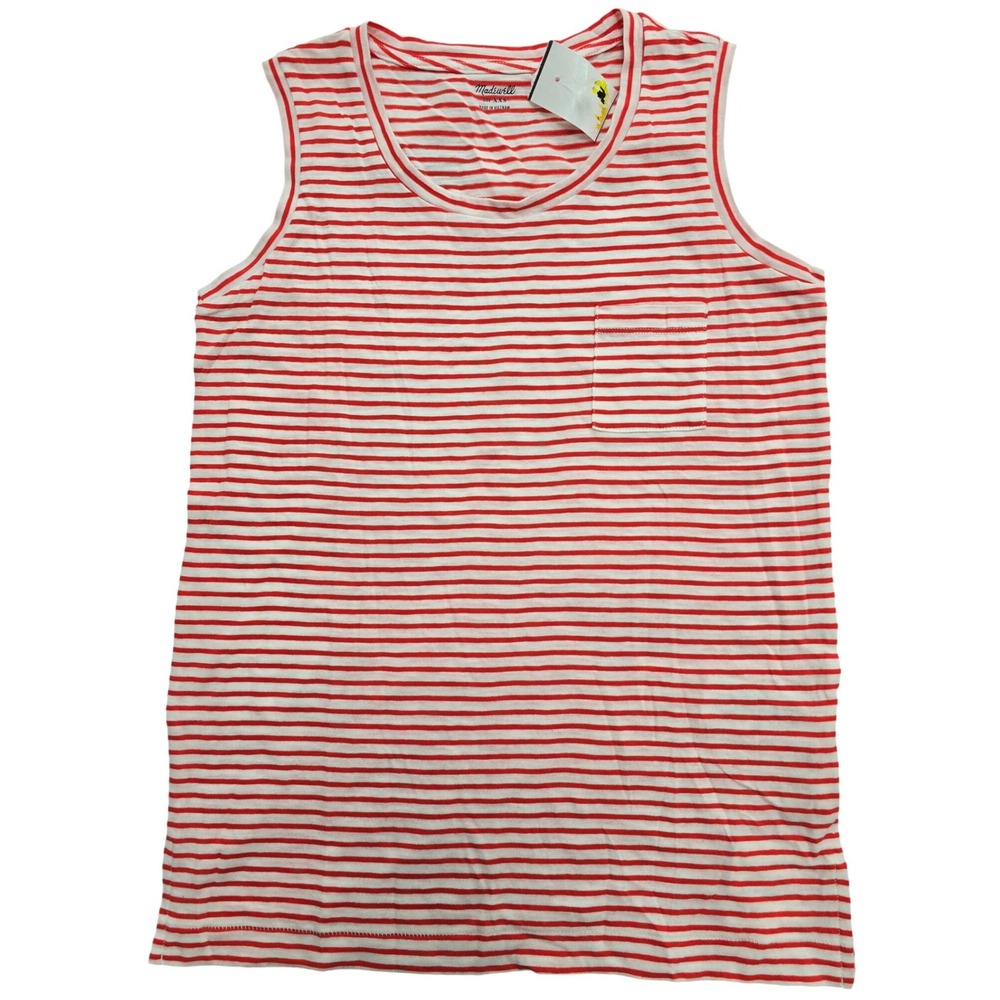 Madewell Womens Ripe Persimmon Striped Pocket Tank Top Red White XXS K7951 NWT - Picture 2 of 7